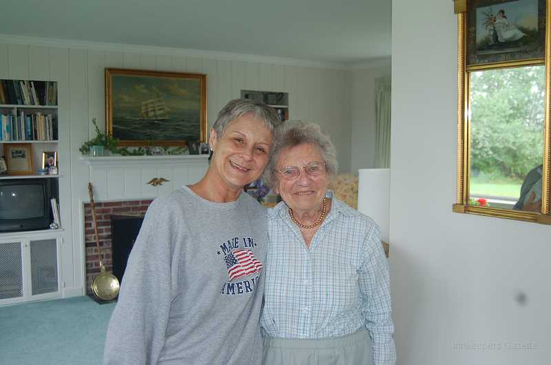 Canada East Tour 2006024.JPG - Jan & Sally Roberts.  Sally is one of Jan's special friends from her days in Washington DC; her daughter Ann was Jan's roommate and has since passed away.  We had a nice lunch and visit with Sally en route from Freeport to Waterville Maine.  Sally's energy levels put Jan's and mine to shame.
